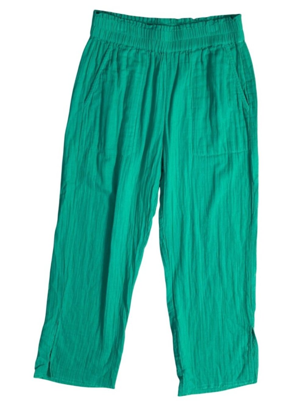 Elan Pant Cotton Gauze Green Size S Small Pull-On Raw Split Hem